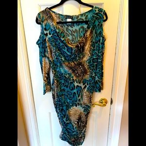 Cuts sleeve multicolored sexy dress